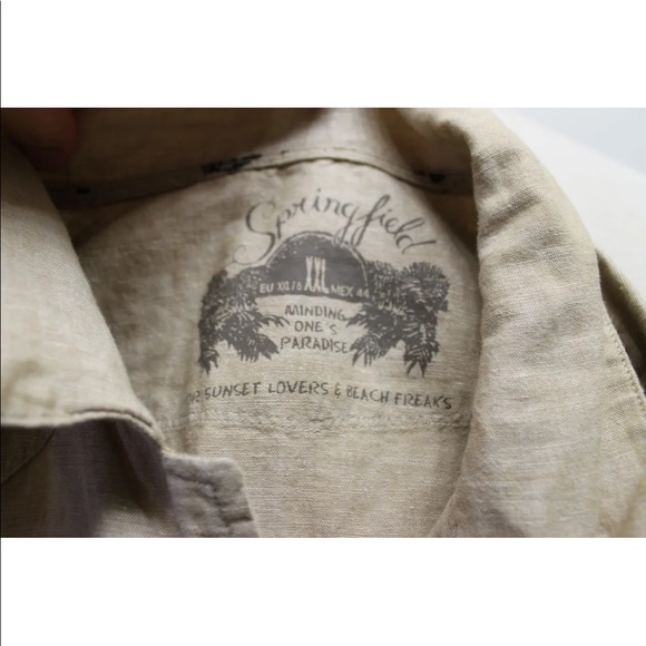 Springfield Men Linen Shirt XXL Brown Men Summer Beach - Picture 2 of 11